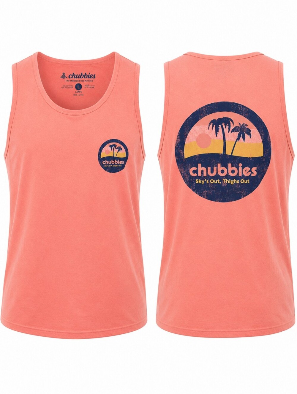 Chubbies The Trop and Lock Graphic Tank Top Large NWT Pink Coral Beach Vacation